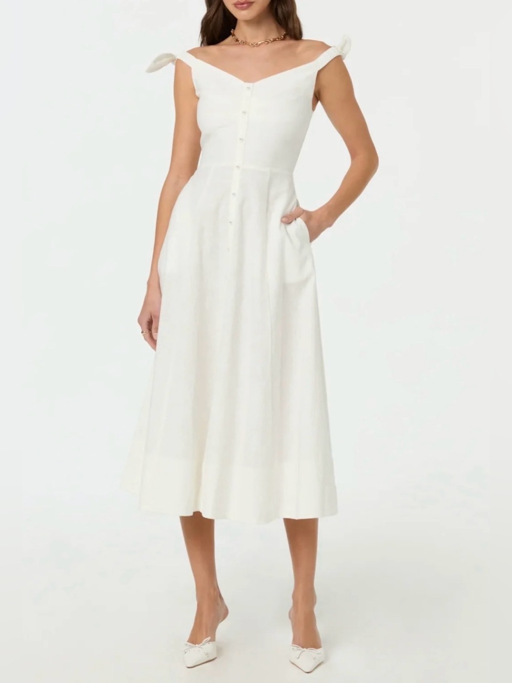 ASTR The Label Charelin Linen Off Shoulder Dress, Size L